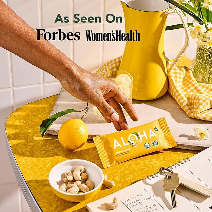 ALOHA Organic Plant Based Protein Bars - Lemon Cashew - 12-Count - Vegan, Low Sugar, Gluten-Free, Paleo, Low Carb, Non-GMO, No Stevia & No Erythritol