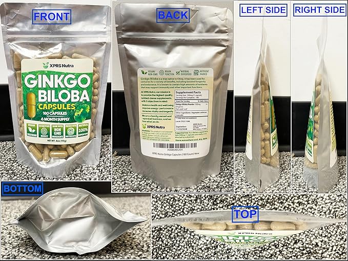 XPRS Nutra Ginkgo Biloba Capsules - Gingko Biloba Encapsulated Supplements for Cognition - Vegan Friendly Ginkoba Biloba - Immunity Boosting Ginkgo Biloba Capsules - 180 Count