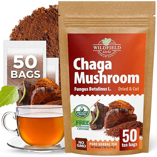 50 Bags Chaga Tea Chaga Mushroom Tea Herbal (Inonotus Obliquus) - 50 Count 1.5g Bags Herb