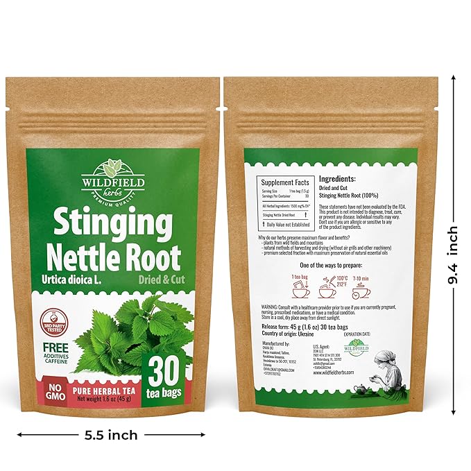 30 Bags Nettle Root Dried Stinging Nettle Root Herbal Tea - 30 Count 2g Bags Herb Tea Raíz De Ortiga