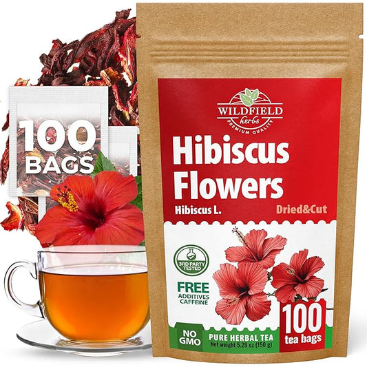 100 Bags Dried Hibiscus Flower Tea Herbal Flor De Jamaica (Hibiscus) - 100 Count 1.5g Tea Bags Dried Flowers Herb Hibisko