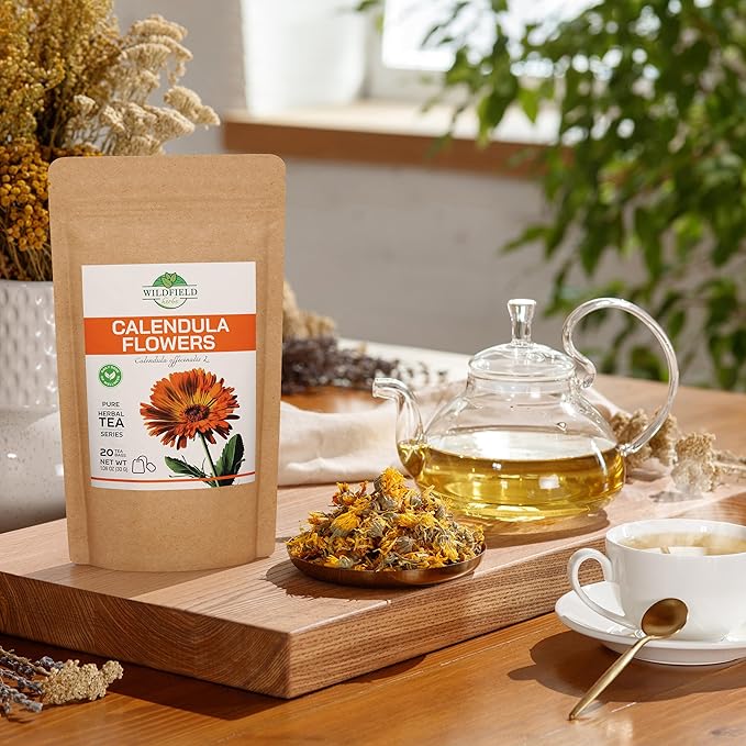 20 Bags Calendula Tea Dried Calendula Flowers Herb Herbal Tea - 20 Count 1.5 g Bags Flower Herb Kalendula