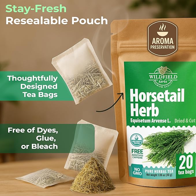 20 Bags Dried Horsetail Herb Tea Shavegrass Cola De Caballo Hierba (Equisetum Arvense) - 20 Count 1.5 g Tea Bags Horsetail Leaf Leaves Herb