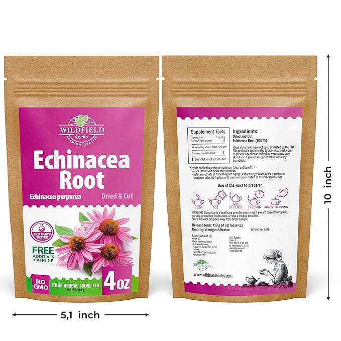 4 oz. Echinacea Root Herbal Tea (Crataegus L.) – 113g Dried Echinacea Root Tea Raíz de Equinácea