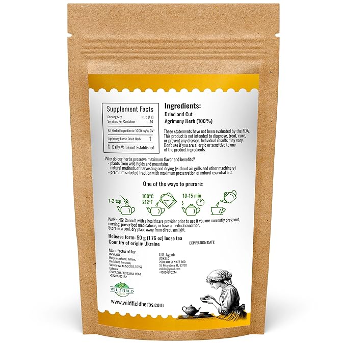 1.8 oz. Agrimony Herb Dried Cut Agrimony Flower Tea (Agrimonia Eupatoria L.) - Agrimonia Herbal Tea 50g (1.8 Oz)