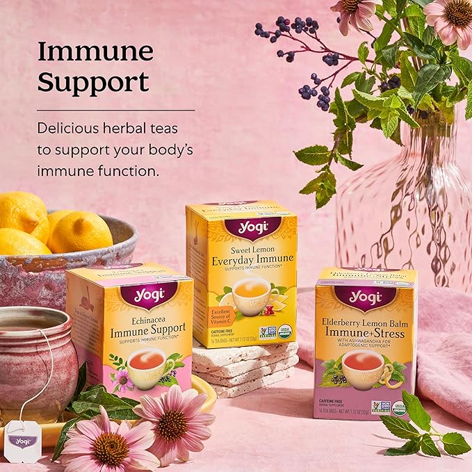 Yogi Tea Echinacea Immune Support Tea - 16 Tea Bags per Pack (6 Packs) - Organic Immunity Support Tea - Includes Peppermint Leaf, Lemongrass, Cinnamon Bark, Echinacea Purpurea, Licorice Root & More