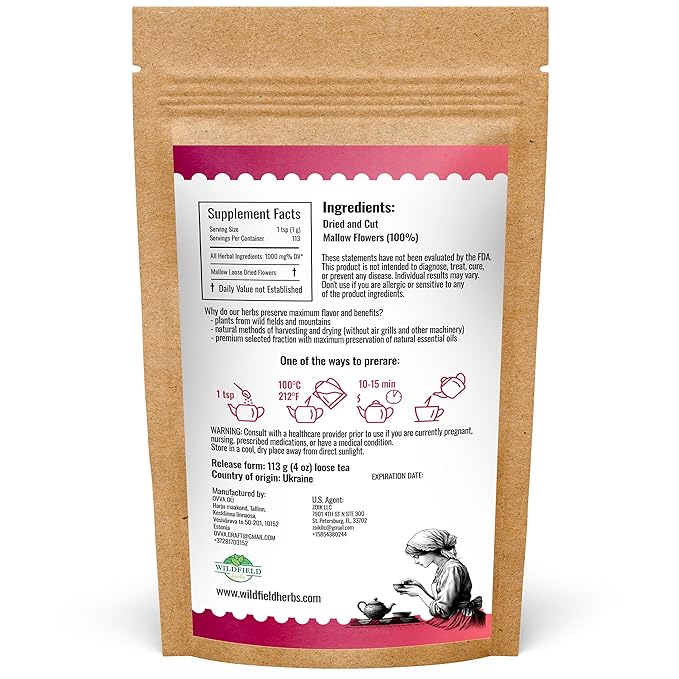 4 oz. Malva Tea Mallow Herb Mallow Flower Leaves Herbal Tea (Malva) - 113g Herb