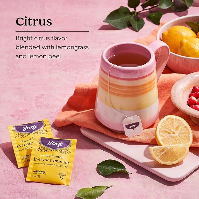 Yogi Tea Sweet Lemon Everyday Immune - 16 Bags per Pack (4 Packs) - Daily Immune Support Tea - Delicious Lemon Tea Bags - Includes Tulsi, Lemongrass, Rose Hip, Lemon Peel & More