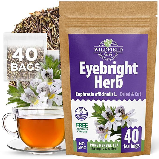 40 Bags Dried Eyebright Herb Tea Eyesight (Euphrasia) Eyebright Dried Herbal Tea - 40 Count 1.5 g Bags