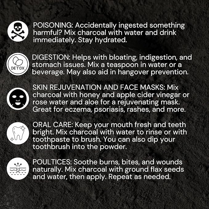 Activated Hardwood Charcoal Powder | Supports Skin, Body, Oral Health, Teeth Whitening | Dietary Supplement