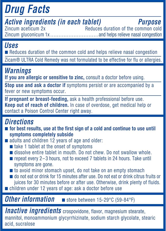 Zicam Ultra Cold Remedy Zinc Rapidmelts, Orange Cream Flavor, Homeopathic, Cold Shortening Medicine, Shortens Cold Duration, Sugar-Free, Dye-Free, 18 Count