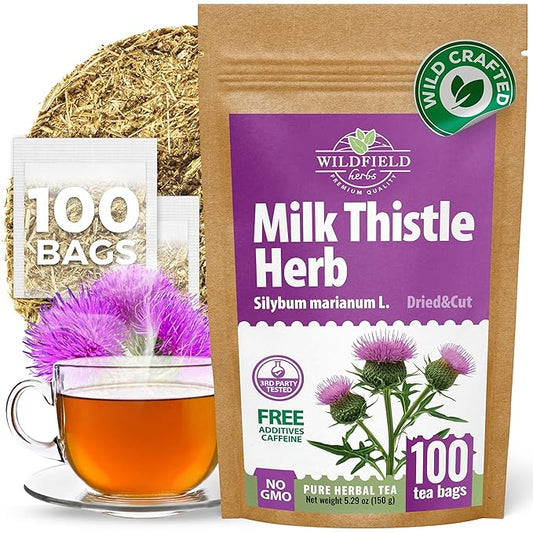 100 Bags Milk Thistle Tea Herb Dried Cardo Mariano Herbal (Silybum Marianum) - 100 Count 1.5g Tea Bags Dry Milk Thistle Herb Cardo De Leche