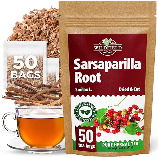 50 Bags Sarsaparilla Root Tea Herbal Tea (Smilax glabra) - 50 Count 1.5g Bag Sasperella Root Herb Tea raíz de zarzaparella