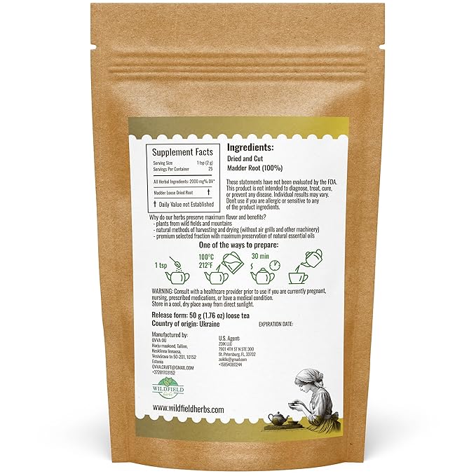 1.8 oz. Dried Madder Root Herb Tea (Rubia Tinctorum) Dried Cut Madder Roots Herbal Tea - 50g