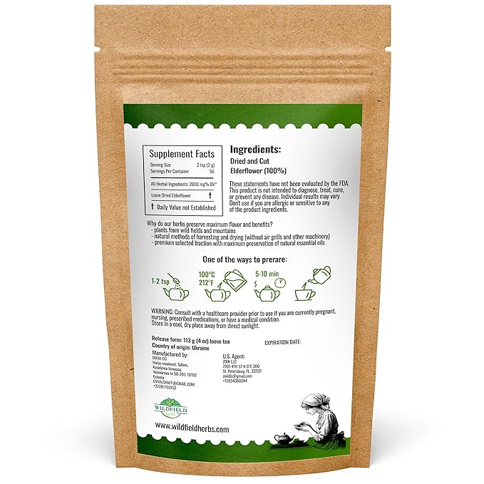 4 oz. Dried Elderflower Tea Herbal Tea (Flores Sambuci Nigrae) - 113g Elder Flower Herb Espino Blanco