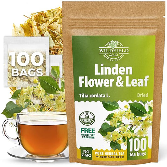 100 Bags Linden Tea Dried Linden Flower Tea Herbal (Tilia Cordata) - 100 Count 1.5g Bags Herb Lipa