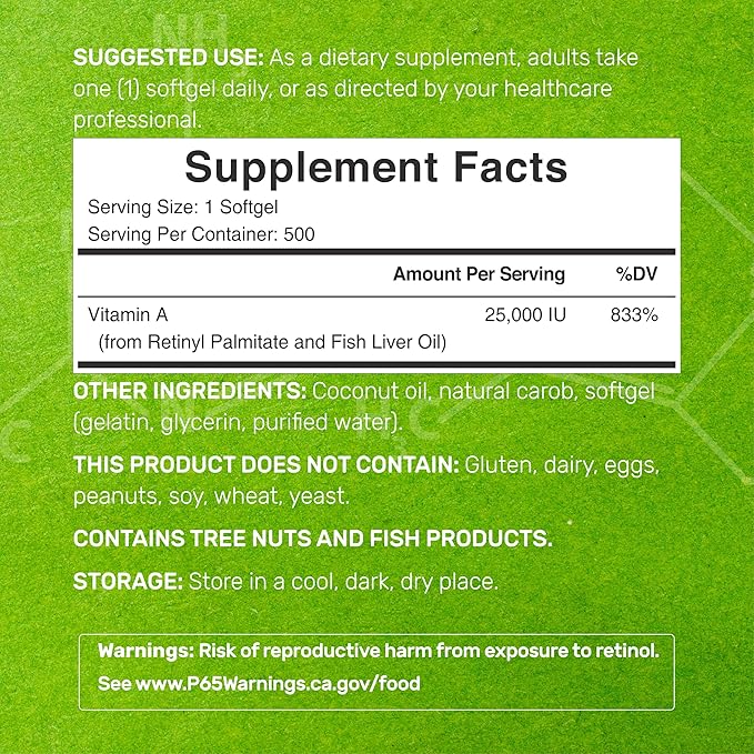 DEAL SUPPLEMENT High Potency Vitamin A 25000 IU, 500 Coconut Oil Softgels | Easily Absorbed, Natural Fish Liver Oil Source – Vitamins for Eye, Immune, & Skin Health – Easy to Swallow, Non-GMO