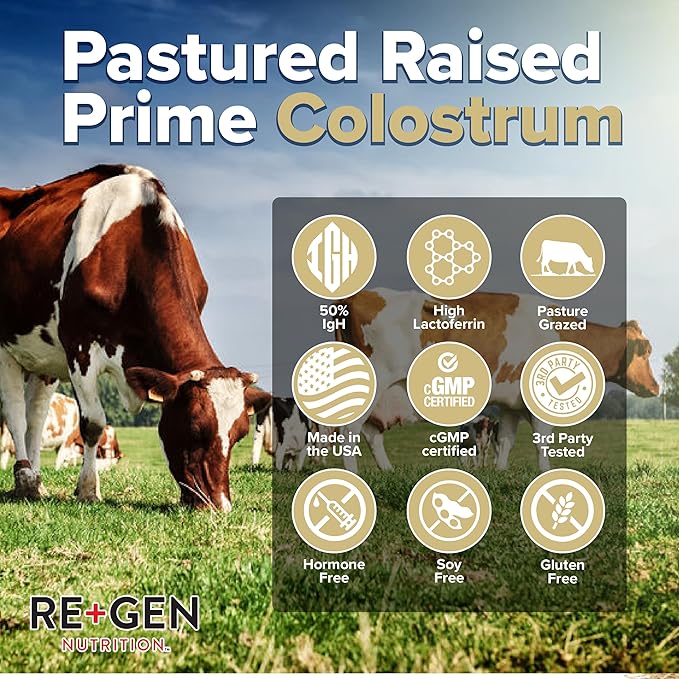Re+Gen Nutrition Colostrum Gold 50 Bovine Colostrum Powder for Gut Health, Immune Support & Muscle Recovery – 50% IgG Concentration, Grass Fed, Gluten Free, No Artificial Ingredients