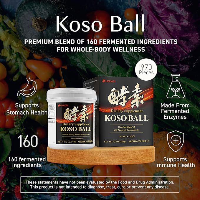 Koso Ball Infused with Pure 160 Fermented Ingredients, Supports Stomach & Intestine Health, Immune Health, Japanese Supplements for Overall Wellness & Balanced Nutrition, Large 970 Pieces, Pack of 1