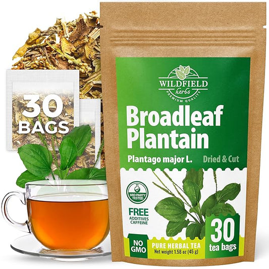 30 Bags Plantain Leaf Herb Tea Dried Plaintains Leaves (Plantago Major) - 30 Count 2g Tea Bags Greater Broadleaf Plantain Leaf Llanten