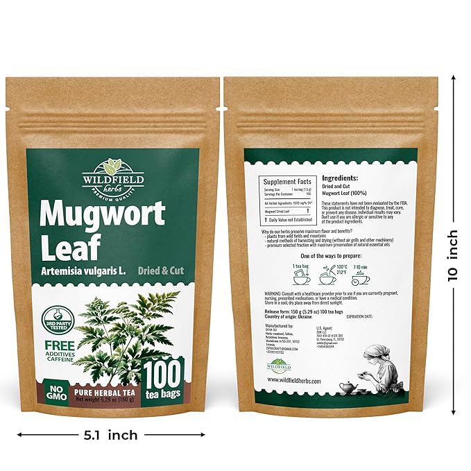 100 Bags Dried Mugwort Tea Mugwort Herb Dried Tea (Dried Artemisia Vulgaris Herb) - 100 Count 1.5g Bags Artemisa